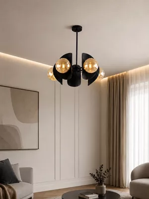 NOVEN 5'li  Metal Cam Küre Avize | Modern Salon Sarkıt Aydınlatma | Yemek Masası Aydınlatma | E27 Duy Uyumlu